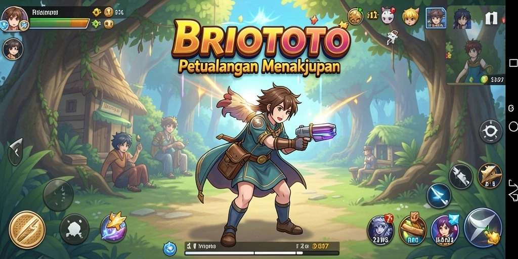 Tampilan gameplay BRIOTOTO yang penuh warna dan karakter anime.