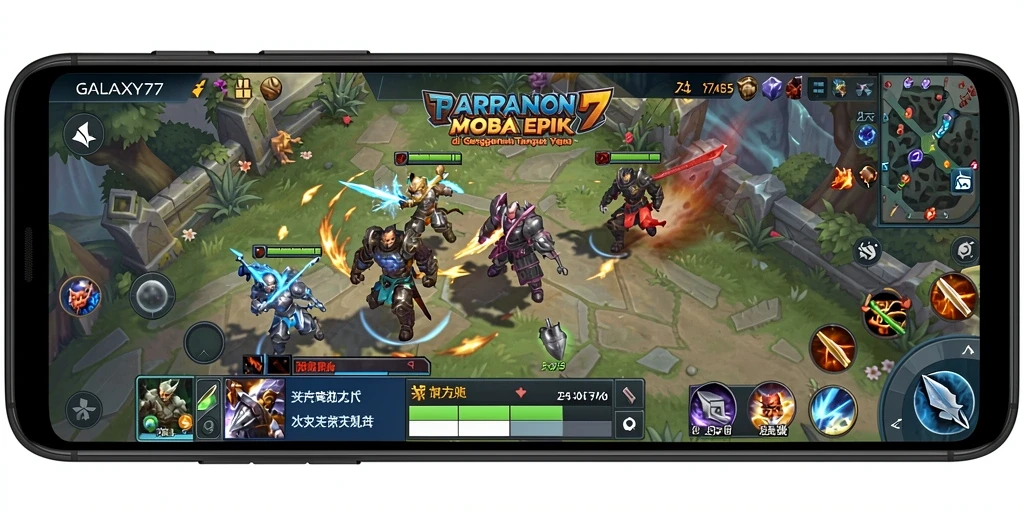 Tampilan seru saat bertarung dalam GALAXY77 MOBA.