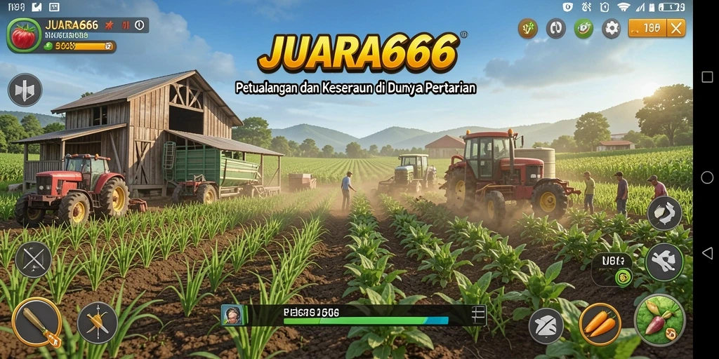Screenshot permainan JUARA666 dengan suasana pertanian yang indah.