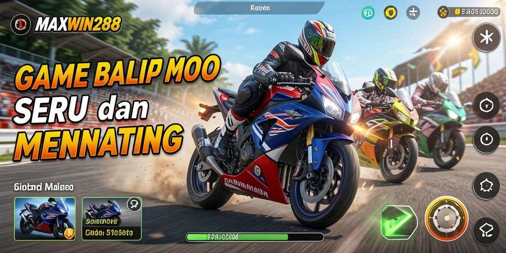 Tangkapan layar gameplay MAXWIN288 menampilkan balap motor yang mendebarkan.