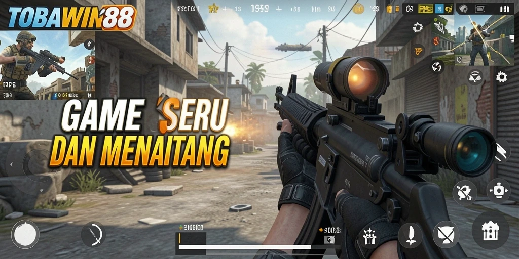 Tangkapan layar TOBAWIN88 menampilkan pertarungan intens dalam permainan FPS.
